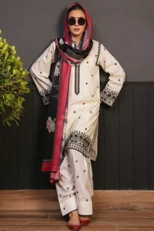 YAHSIRWAHEED 3PC EMBROIDERED KHADDAR SUIT (SILK DUPATTA)