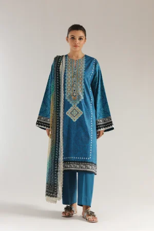 ETHNC EMBROIDERED LAWN SUIT 3PC OCEAN BLUE E0564/203/604